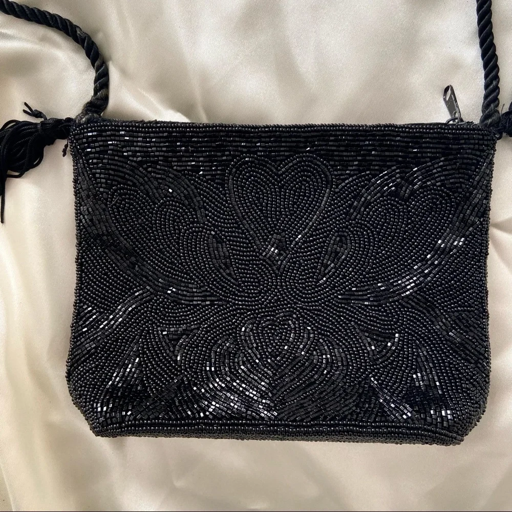 Vintage 80s black beaded purse